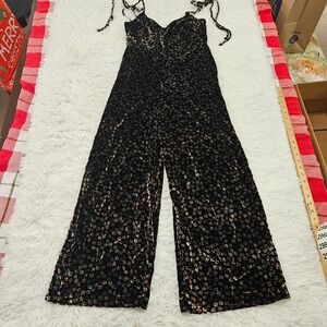 J.Crew‎ Women's Dark Floral Velvet Tie Shoulder Cropped Wide Leg Jumpsuit Sz S